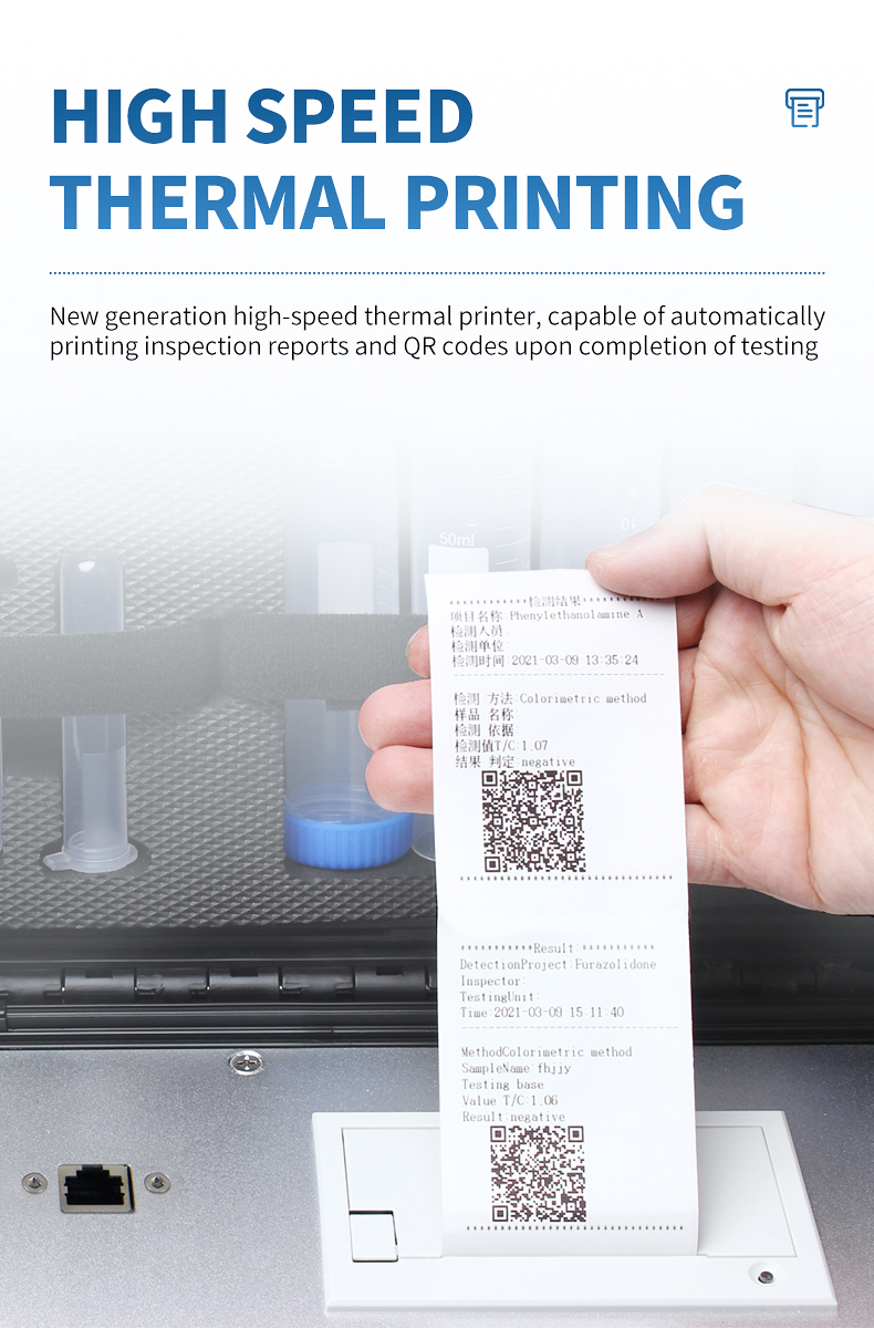 On-site thermal printing of test reports and QR codes at egg processing facility inspection point