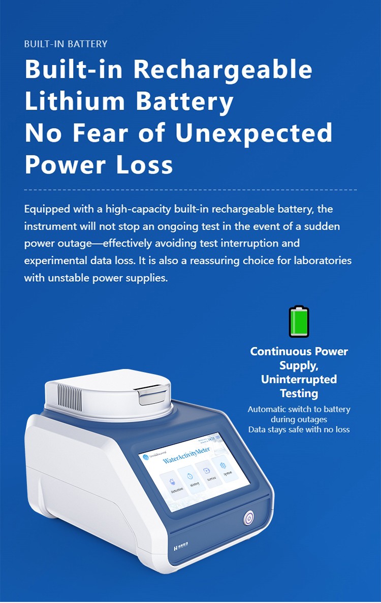 Built-in high-capacity rechargeable lithium battery ensuring uninterrupted testing and power outage protection